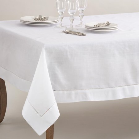 SARO LIFESTYLE SARO  70 x 120 in. Rectangle Classic Hemstitch Border Tablecloth  White 6300.W70120B